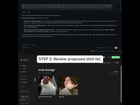 The recorded demo showing a proposed reel shotlist and matching footage.
